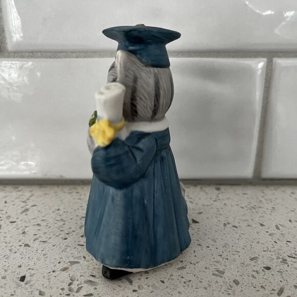1987 Schmid Kitty Cucumber Graduate Porcelain Figurine Blue Robe Diploma Roses - Picture 2 of 5